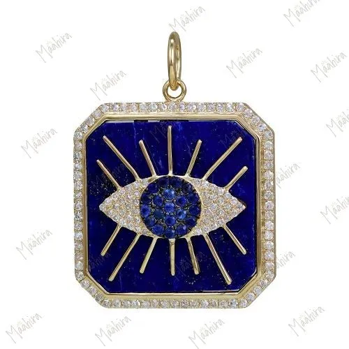 Diamond & Lapis Blue Sapphire Eye Pendant