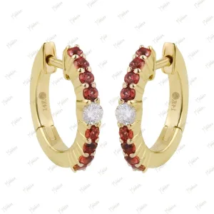Diamond & Orange Sapphire Huggie Earrings 13mm