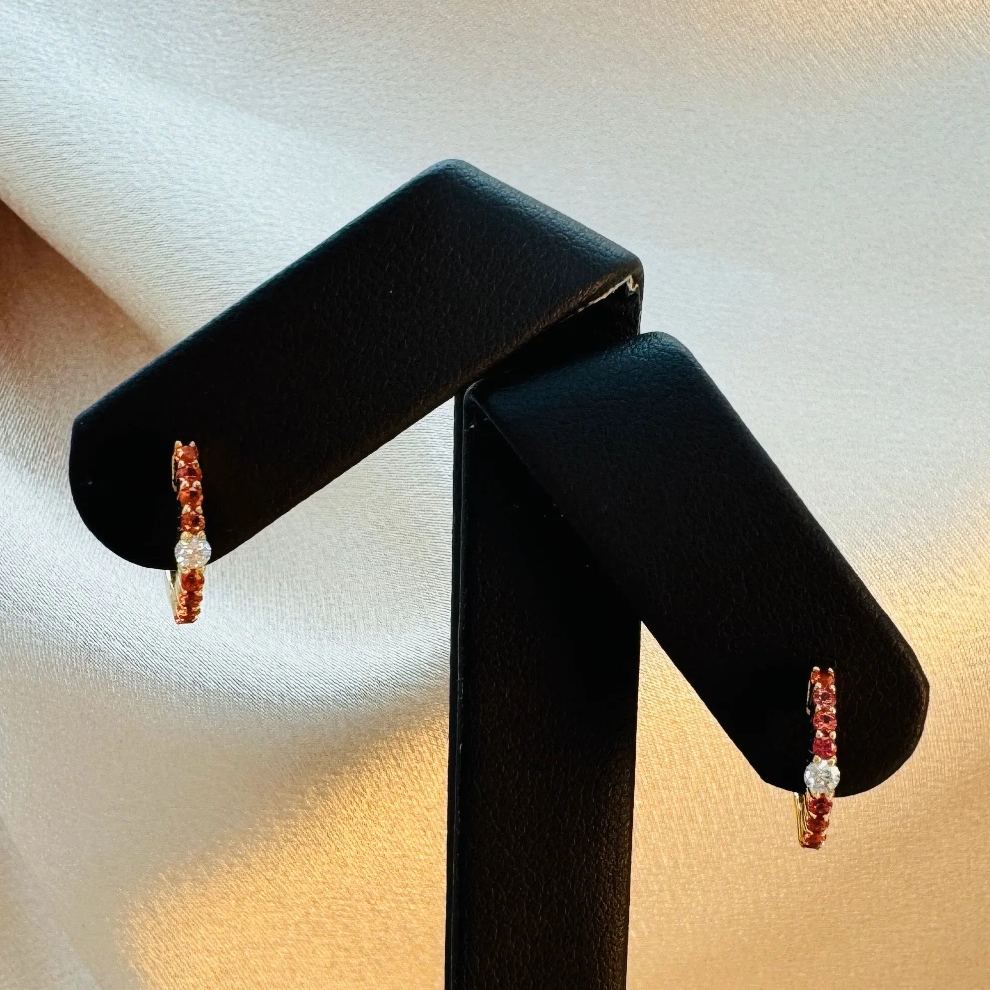 Diamond & Orange Sapphire Huggie Earrings 13mm