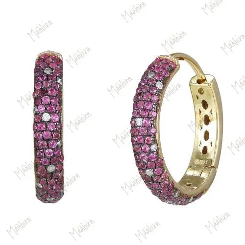 Diamond Blue Sapphire Hoop Earring 20mm