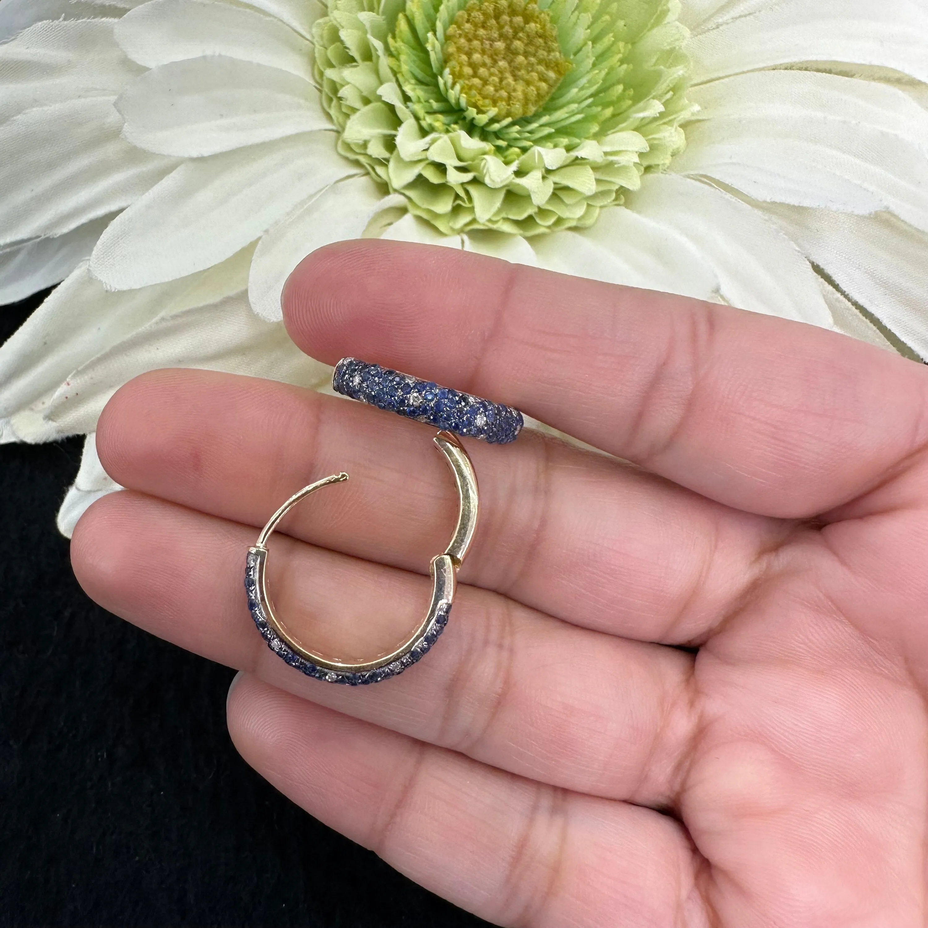 Diamond Blue Sapphire Hoop Earring 20mm