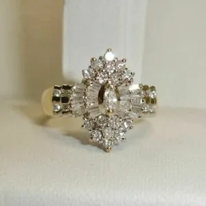 Diamond Cluster Ring 2.74 CT 14k Yellow Gold FN Diamond Cocktail Engagement Ring