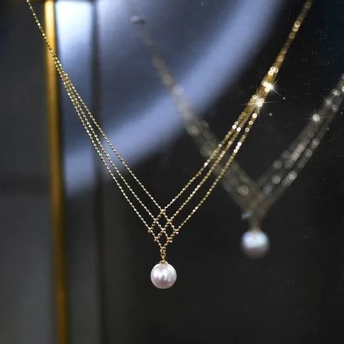 Elegant Natural Water Pearl Necklace-14k White Gold & 18k Gold Plated