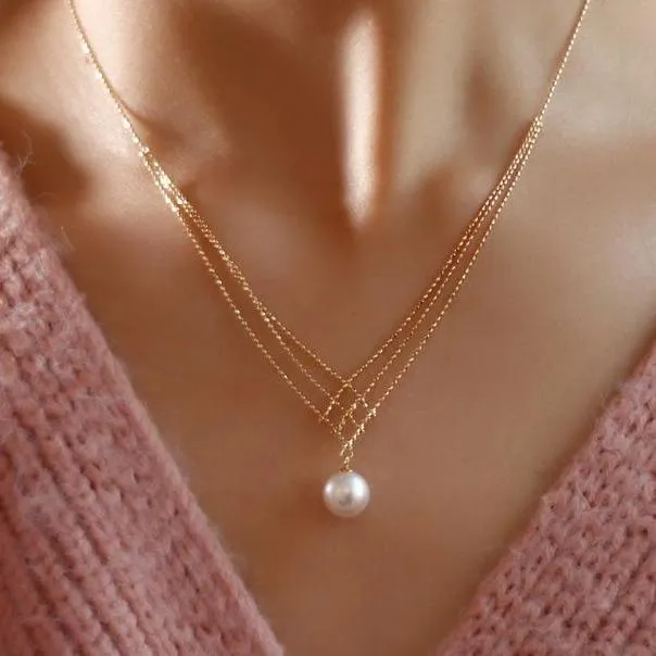 Elegant Natural Water Pearl Necklace-14k White Gold & 18k Gold Plated