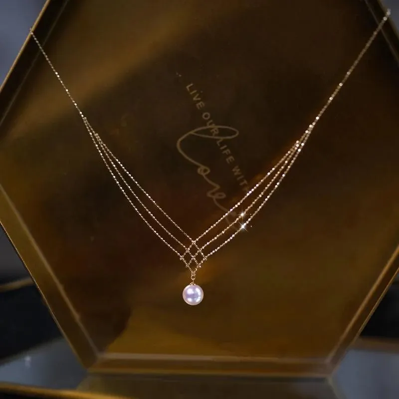 Elegant Natural Water Pearl Necklace-14k White Gold & 18k Gold Plated