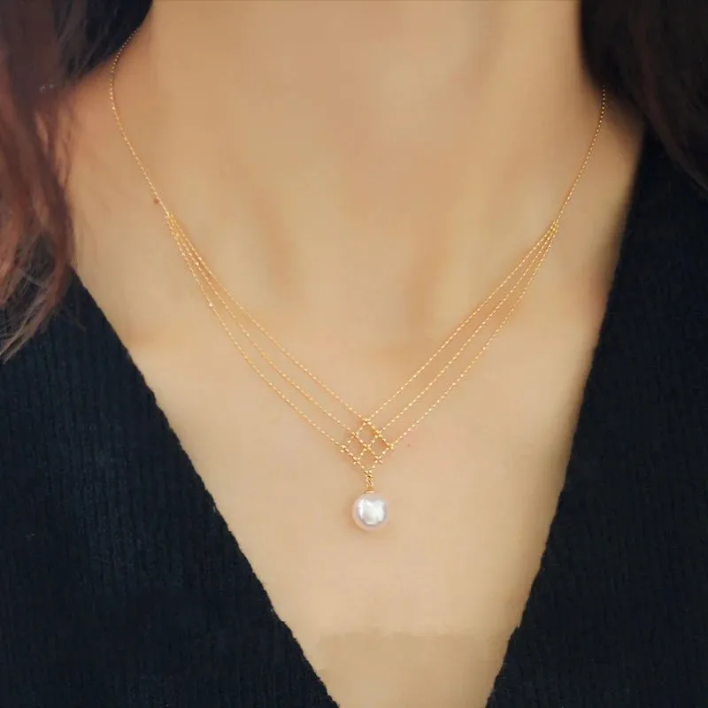 Elegant Natural Water Pearl Necklace-14k White Gold & 18k Gold Plated