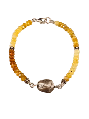 Faceted Peruvian Opal Sterling Scarab Beetle Charm Bracelet