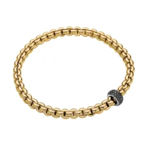 Fope 18K Yellow and White Gold Eka Collection Bracelet with Black Diamond Rondel, Large Size