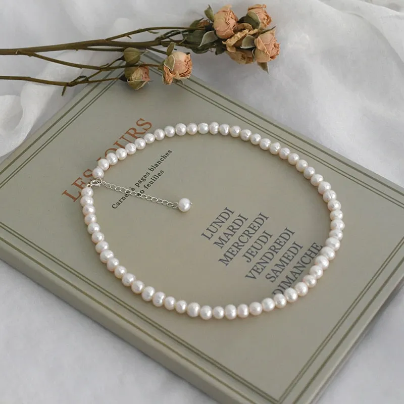 Freshwater Pearl Chokers Necklace 925 Sterling Silver