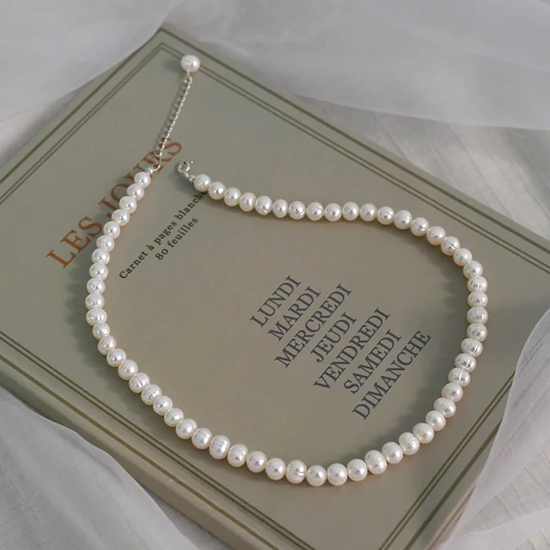 Freshwater Pearl Chokers Necklace 925 Sterling Silver