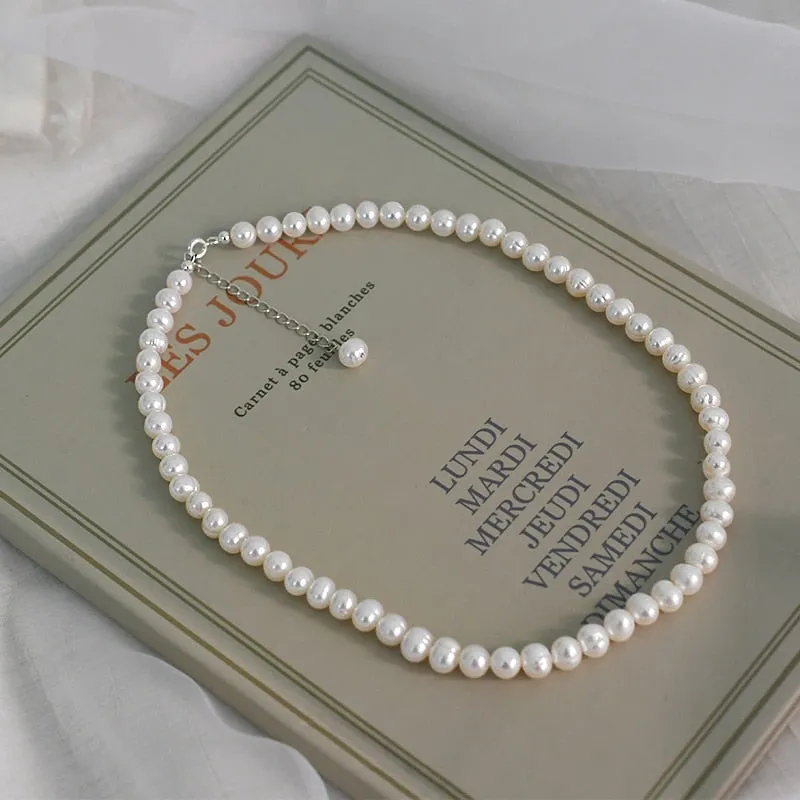 Freshwater Pearl Chokers Necklace 925 Sterling Silver