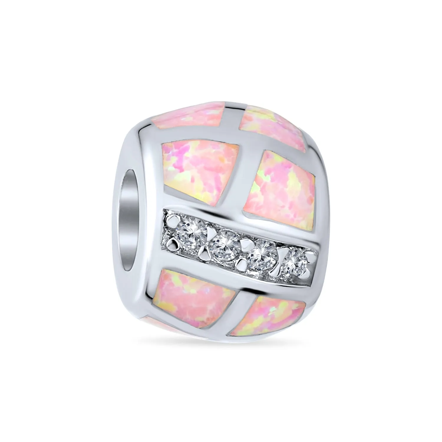 Geometric Created Blue White Pink Opal BFF Charm Bead .925 Silver