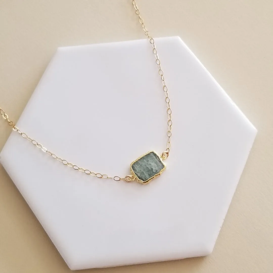 Gold Aquamarine Slice Pendant Necklace, Layering Necklace
