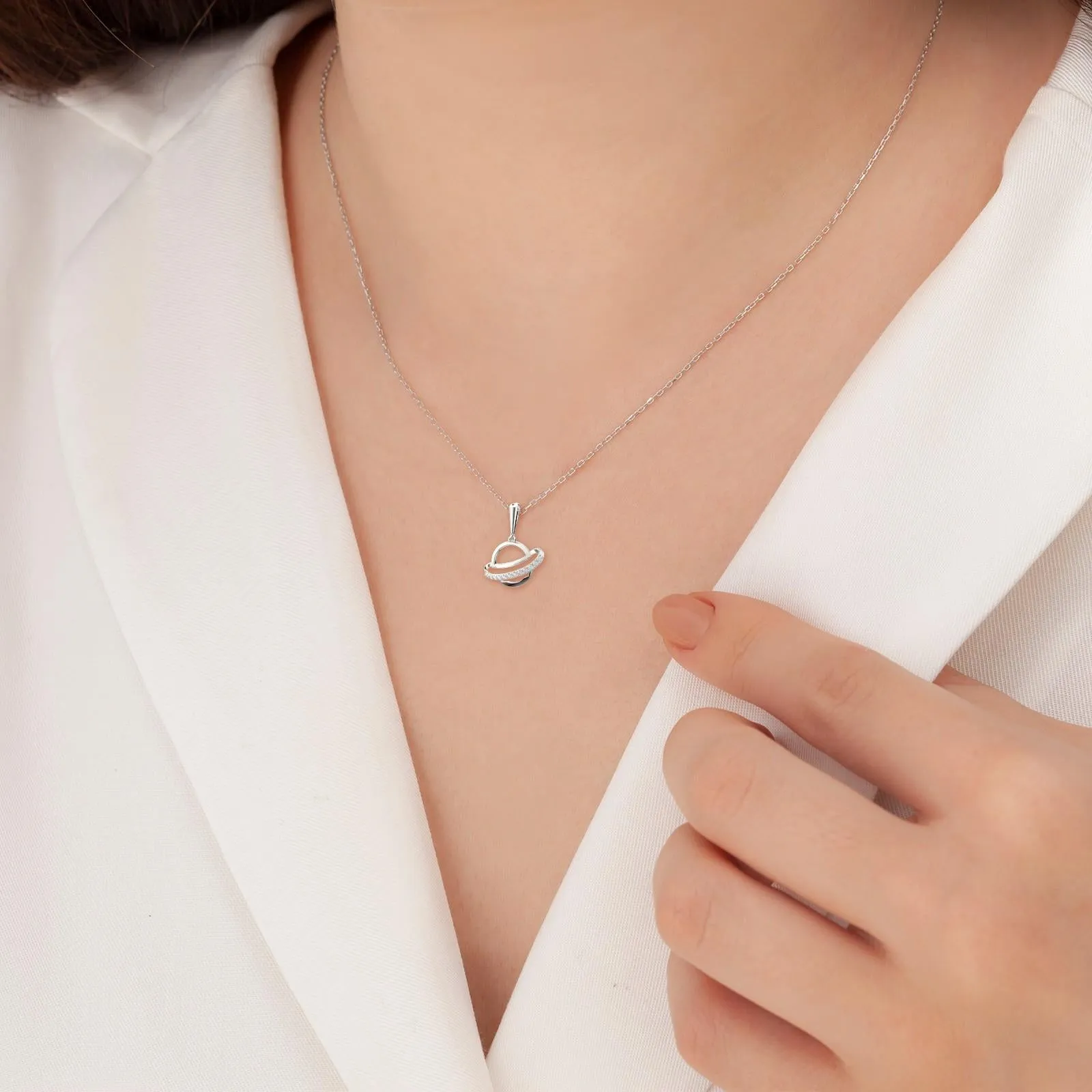 Gold Shinning Saturn Diamond Pendant