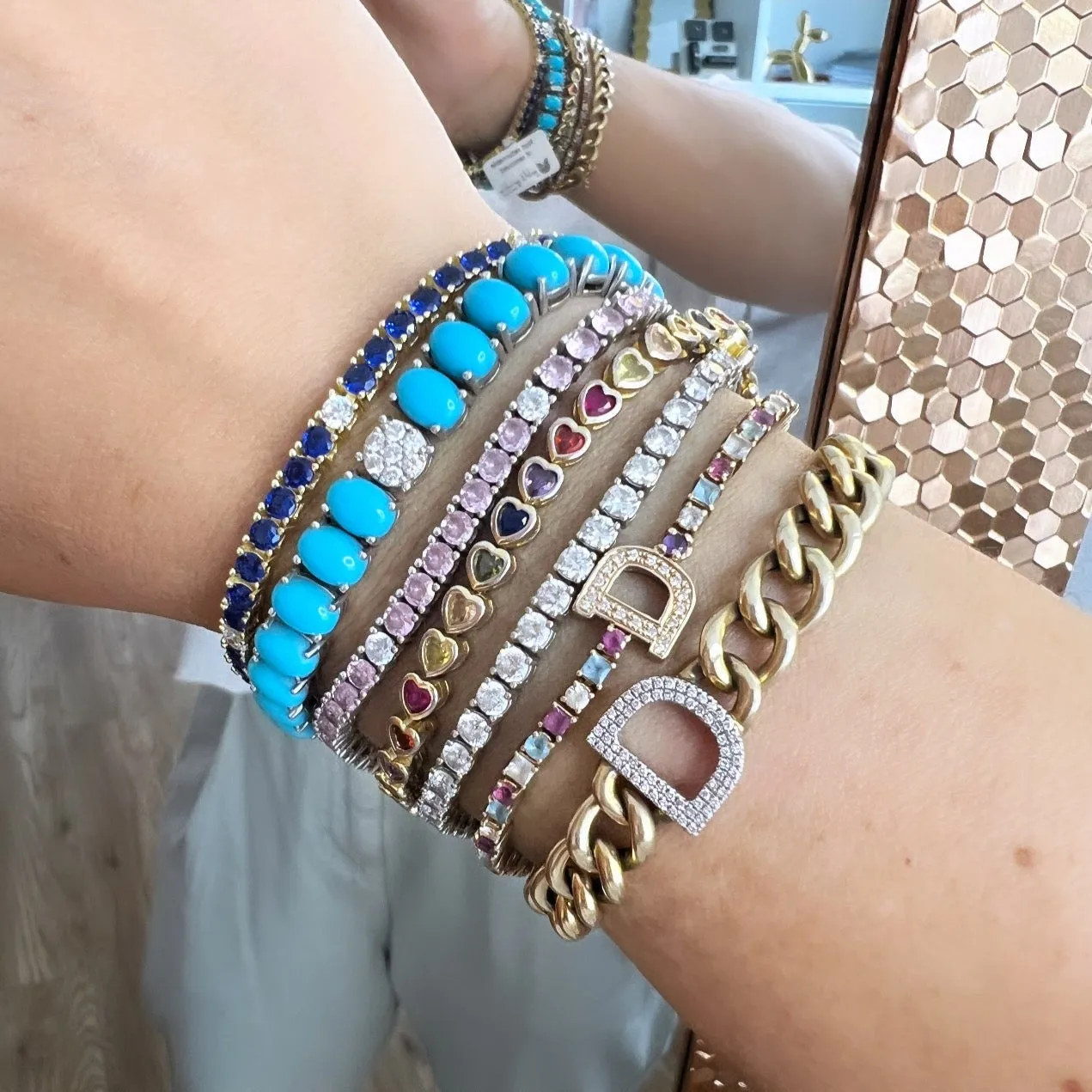 Ibiza Blue Sapphire   Clear CZ’s 4 Prong Tennis Bracelet