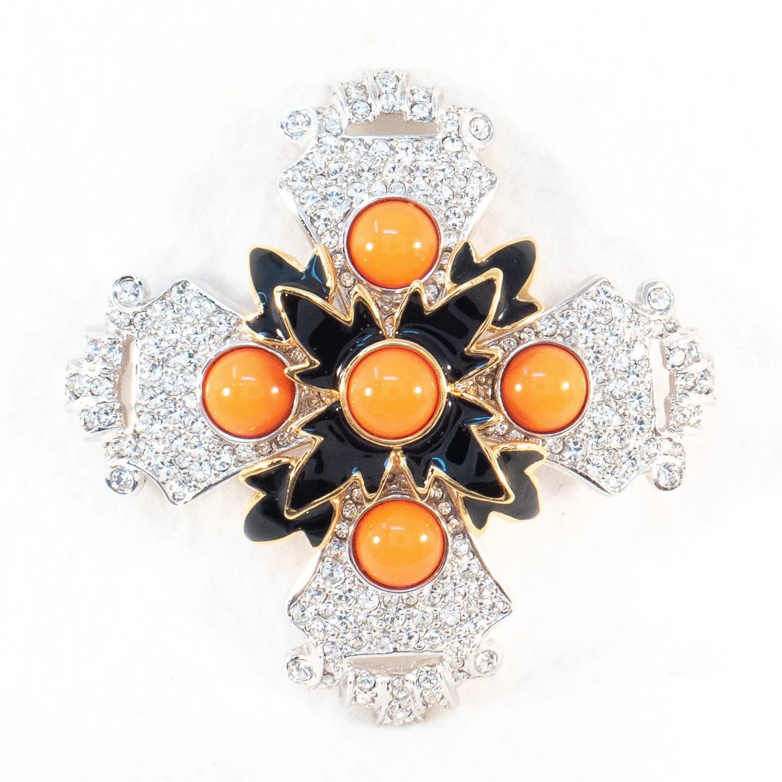 KJL Coral Maltese Cross Brooch