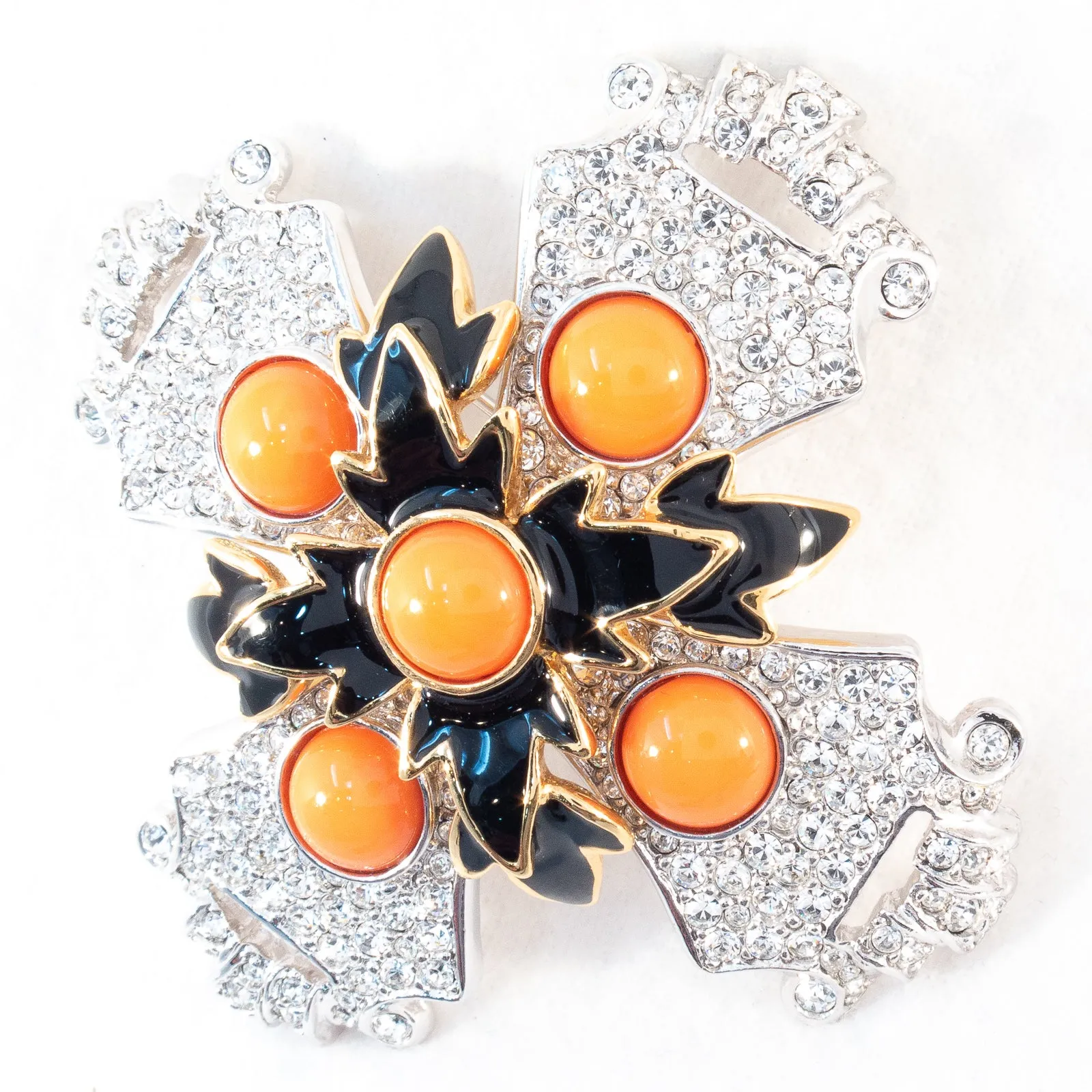 KJL Coral Maltese Cross Brooch