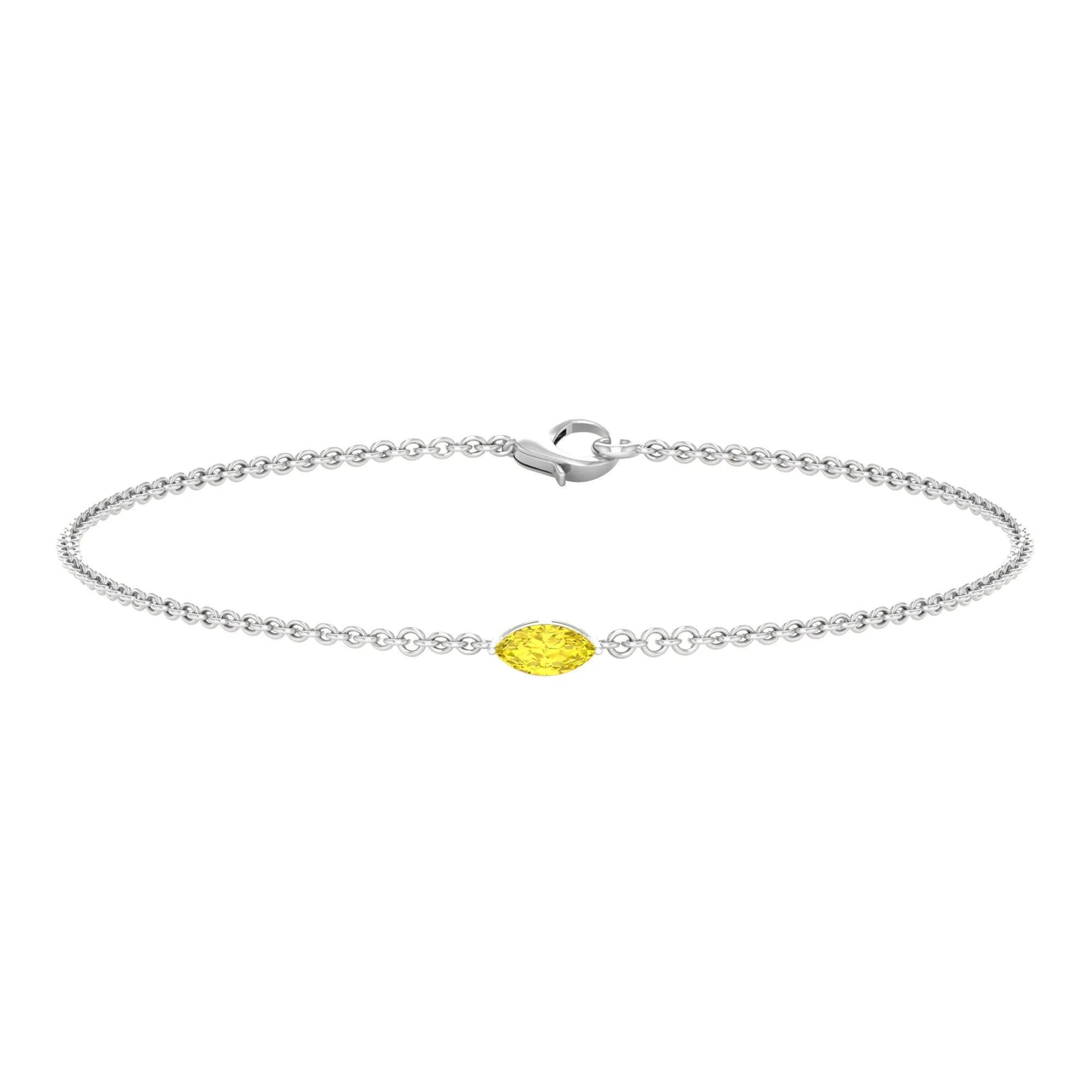 Marquise Shape Solitaire Yellow Sapphire East West Chain Bracelet