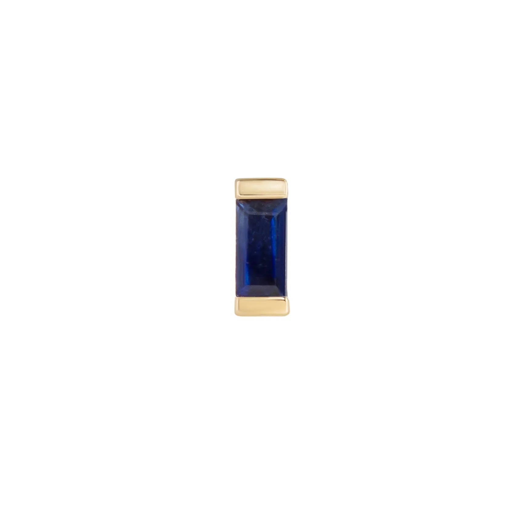 Mini Blue Sapphire Baguette Stud Earring, 6.5mm Screw Back - 9ct Yellow Gold - ST-C-BAG-MI-SAP-SC6.5