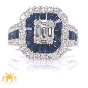 Natural Sapphire 14k White Gold Love Ring with Baguette Diamond