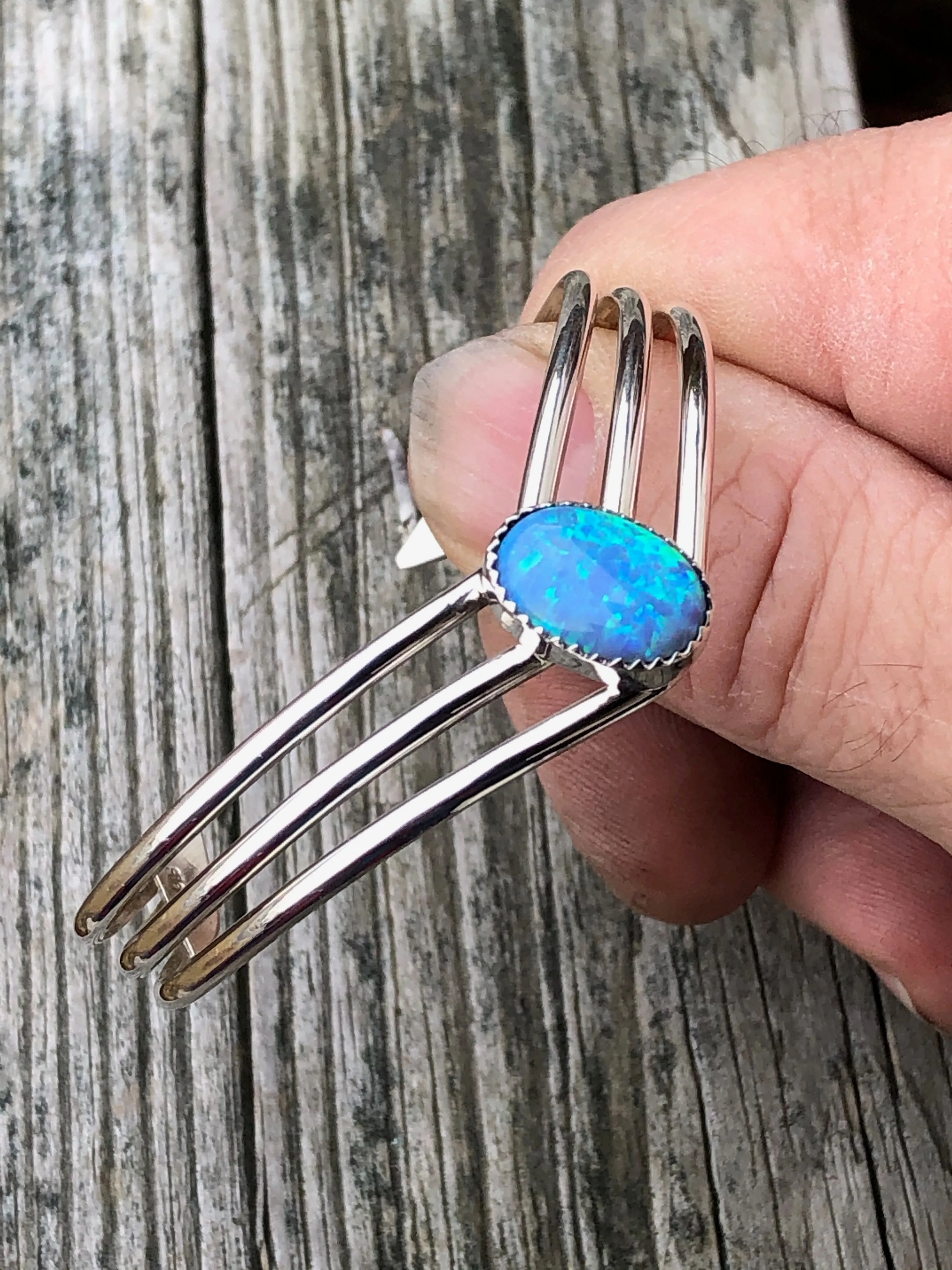 Navajo Blue Opal 3 band sterling silver Bracelet