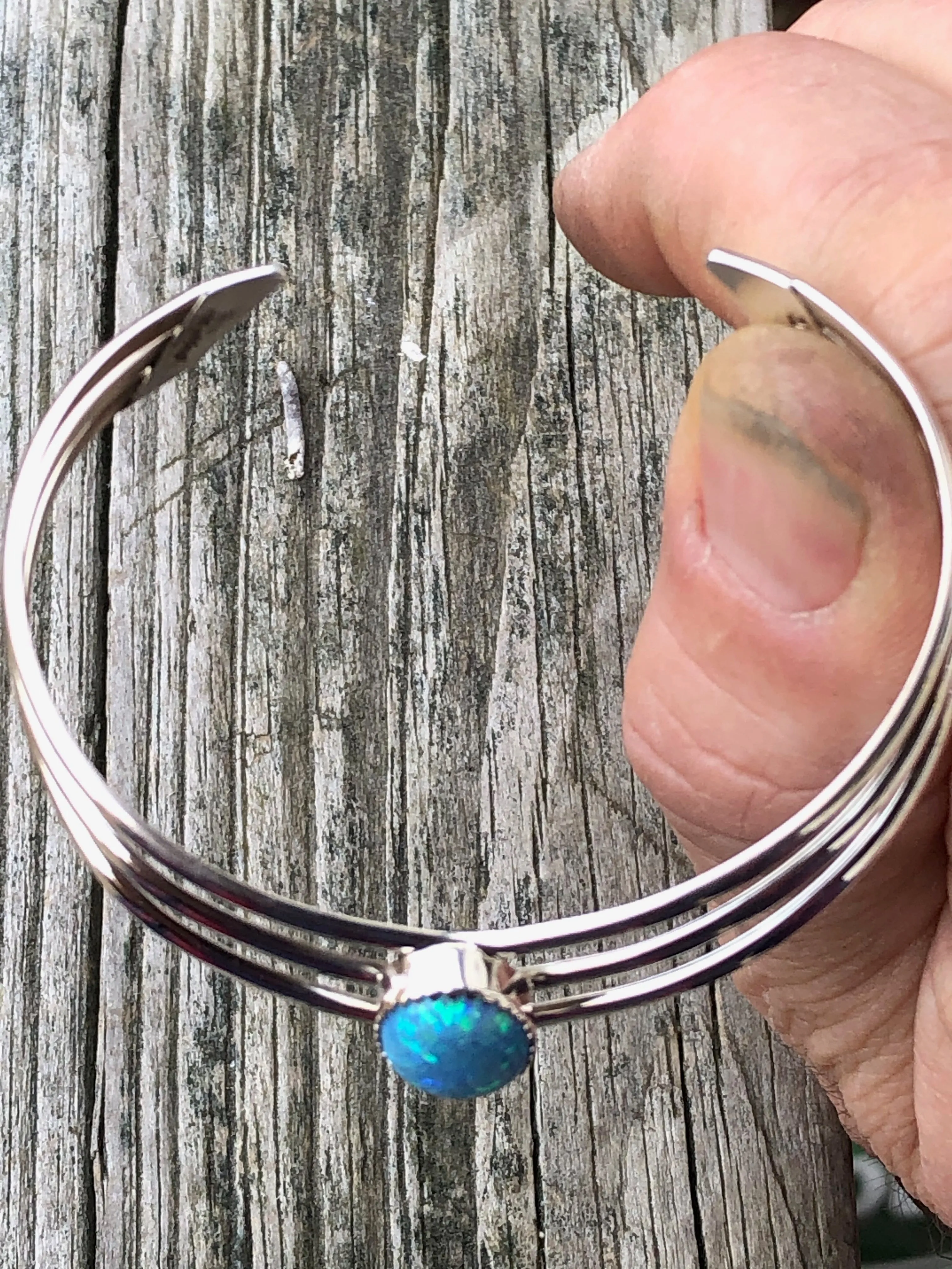 Navajo Blue Opal 3 band sterling silver Bracelet