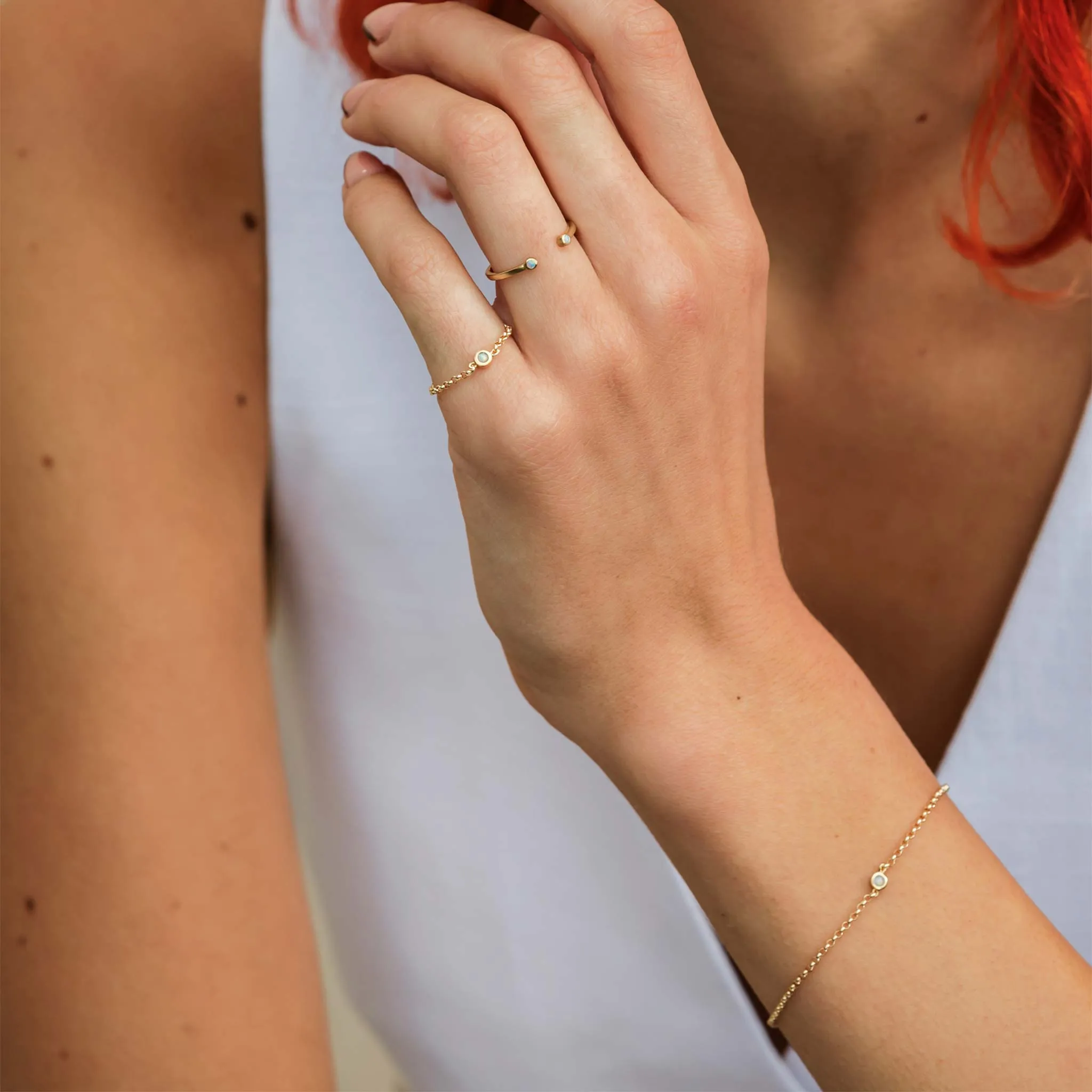 October Opal Birthstone Chain Link Bracelet