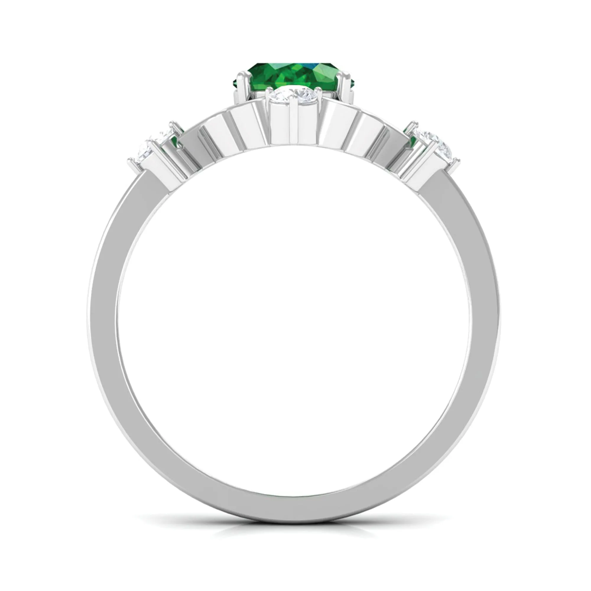 Oval Cut Solitaire Created Emerald Engagement Ring with Diamond