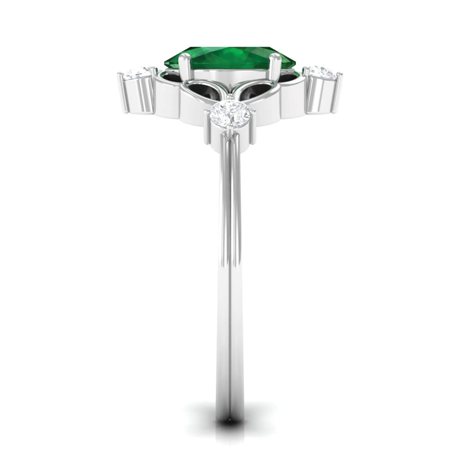 Oval Cut Solitaire Created Emerald Engagement Ring with Diamond