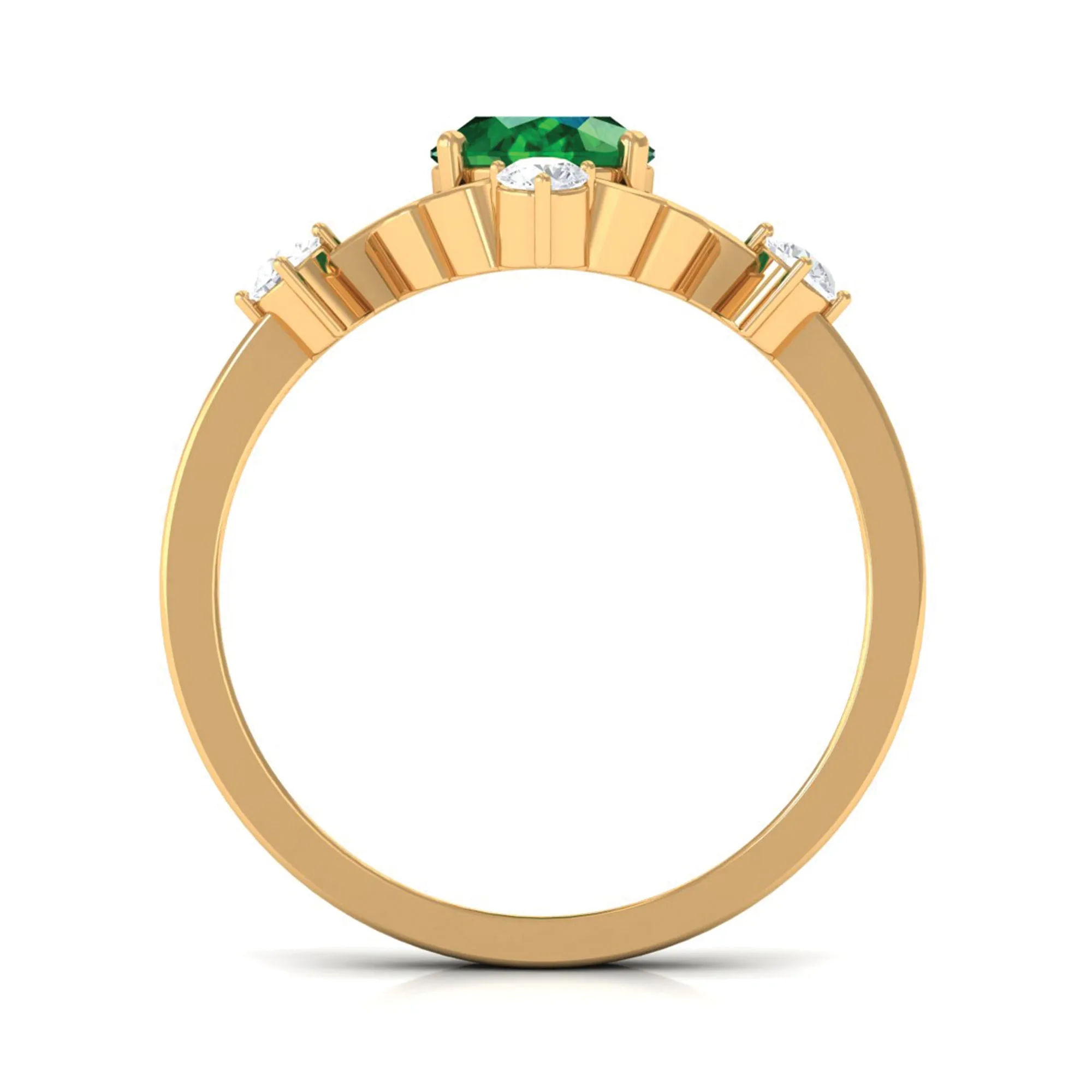 Oval Cut Solitaire Created Emerald Engagement Ring with Diamond