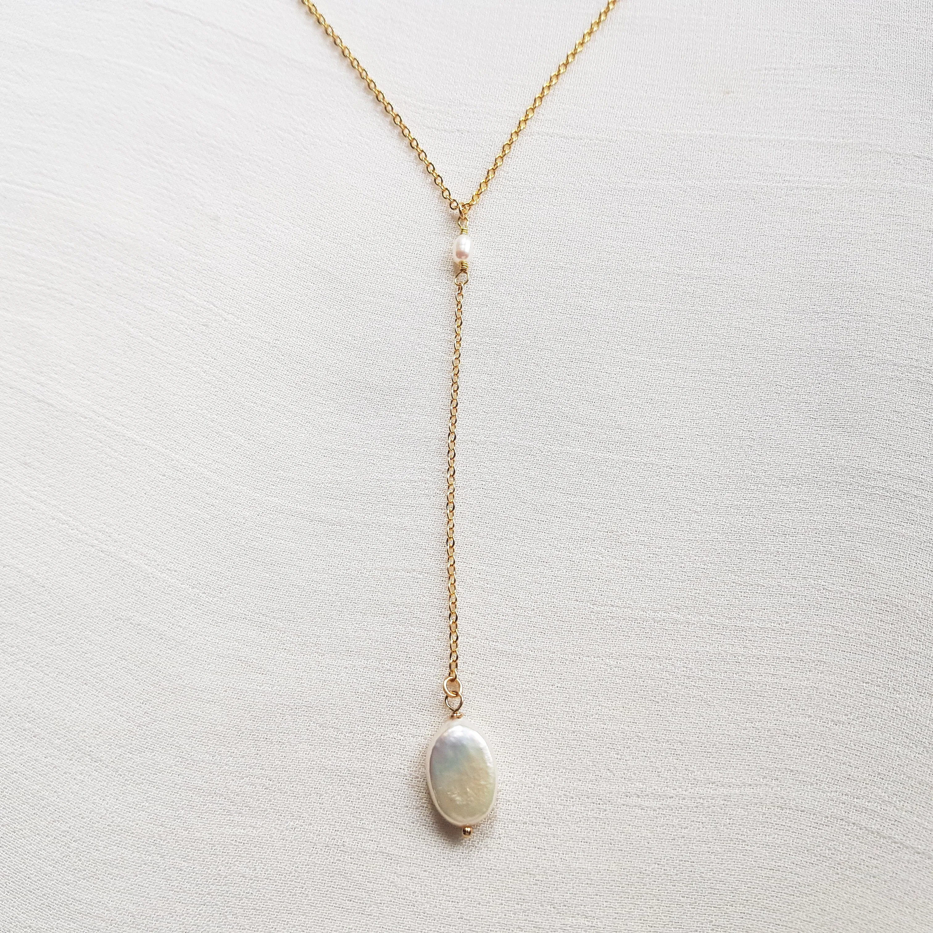 Oval pearl y necklace, baroque pearl lariat necklace