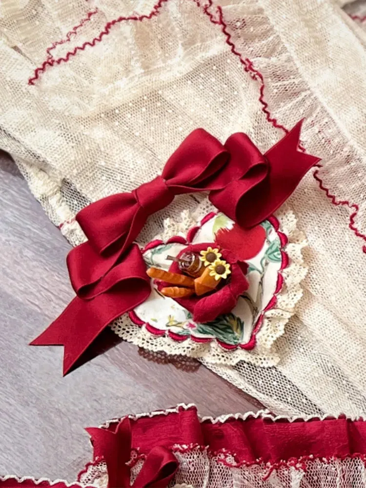 Red Bowknot Bread Basket Heart-shaped Brooch