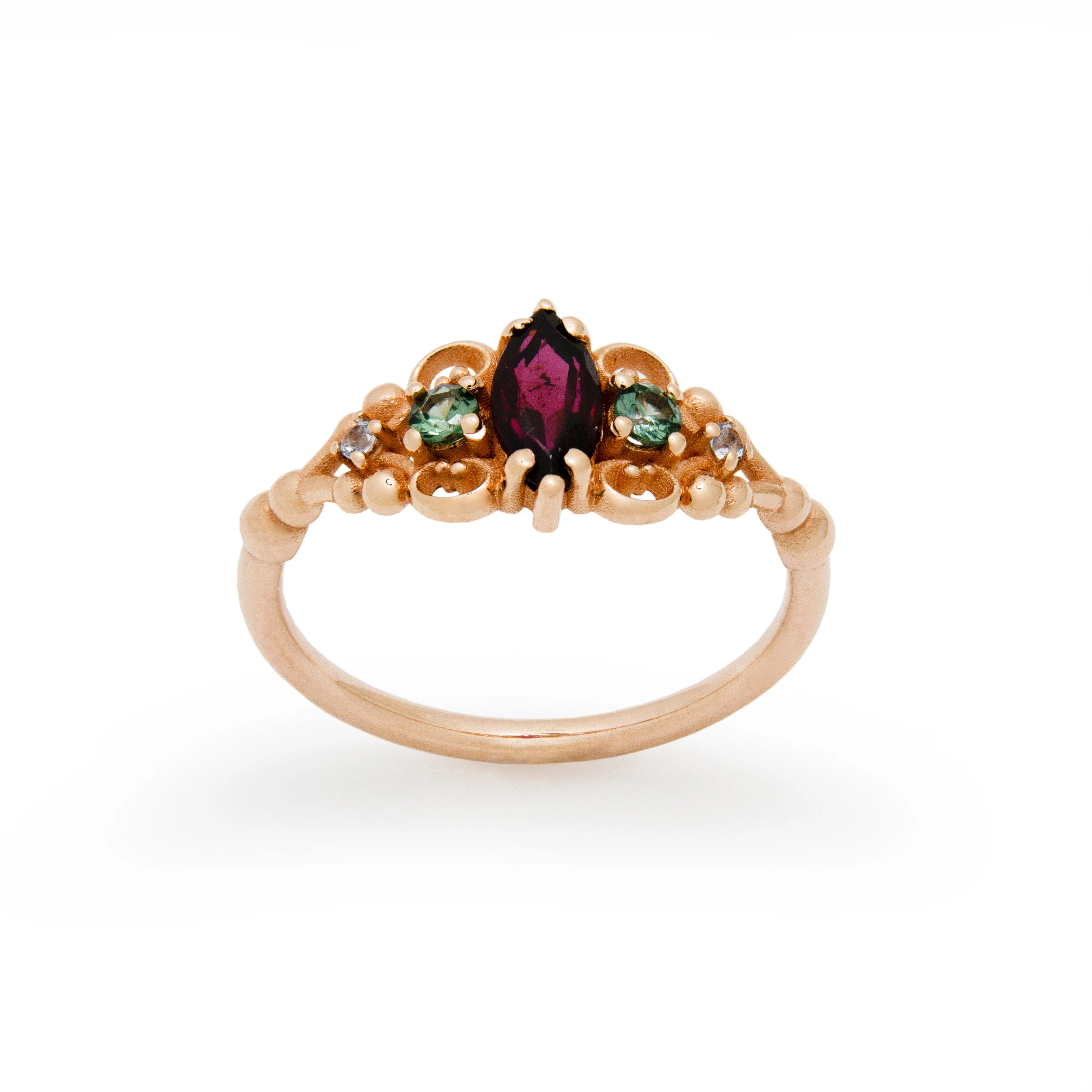 RG1912-1 Vintage Inspired Garnet, Spinel, And Topaz Cocktail Ring In Gold, Vintage Ring