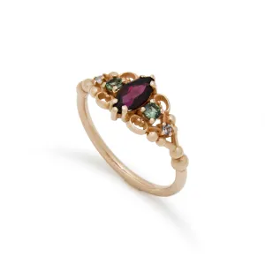 RG1912-1 Vintage Inspired Garnet, Spinel, And Topaz Cocktail Ring In Gold, Vintage Ring