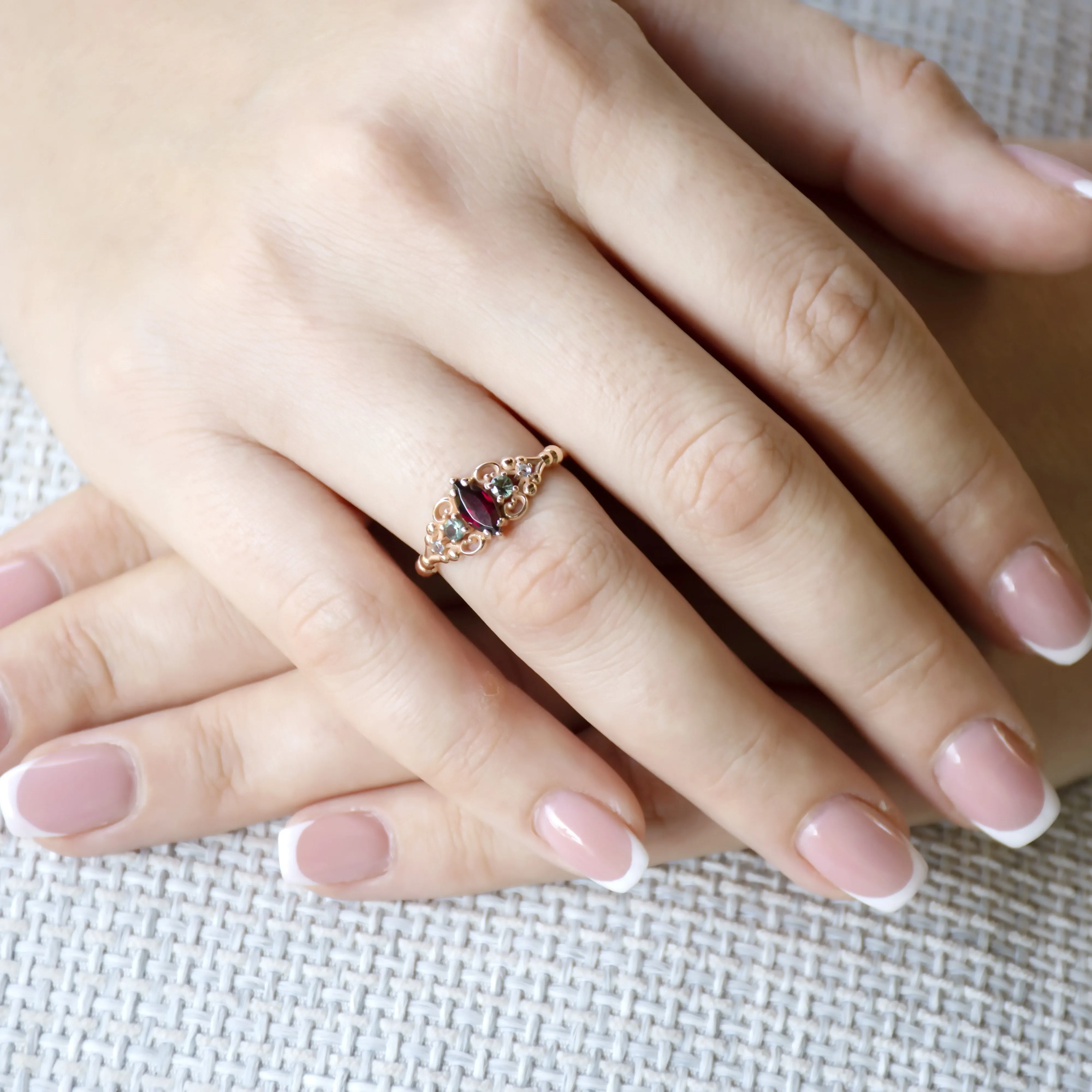 RG1912-1 Vintage Inspired Garnet, Spinel, And Topaz Cocktail Ring In Gold, Vintage Ring