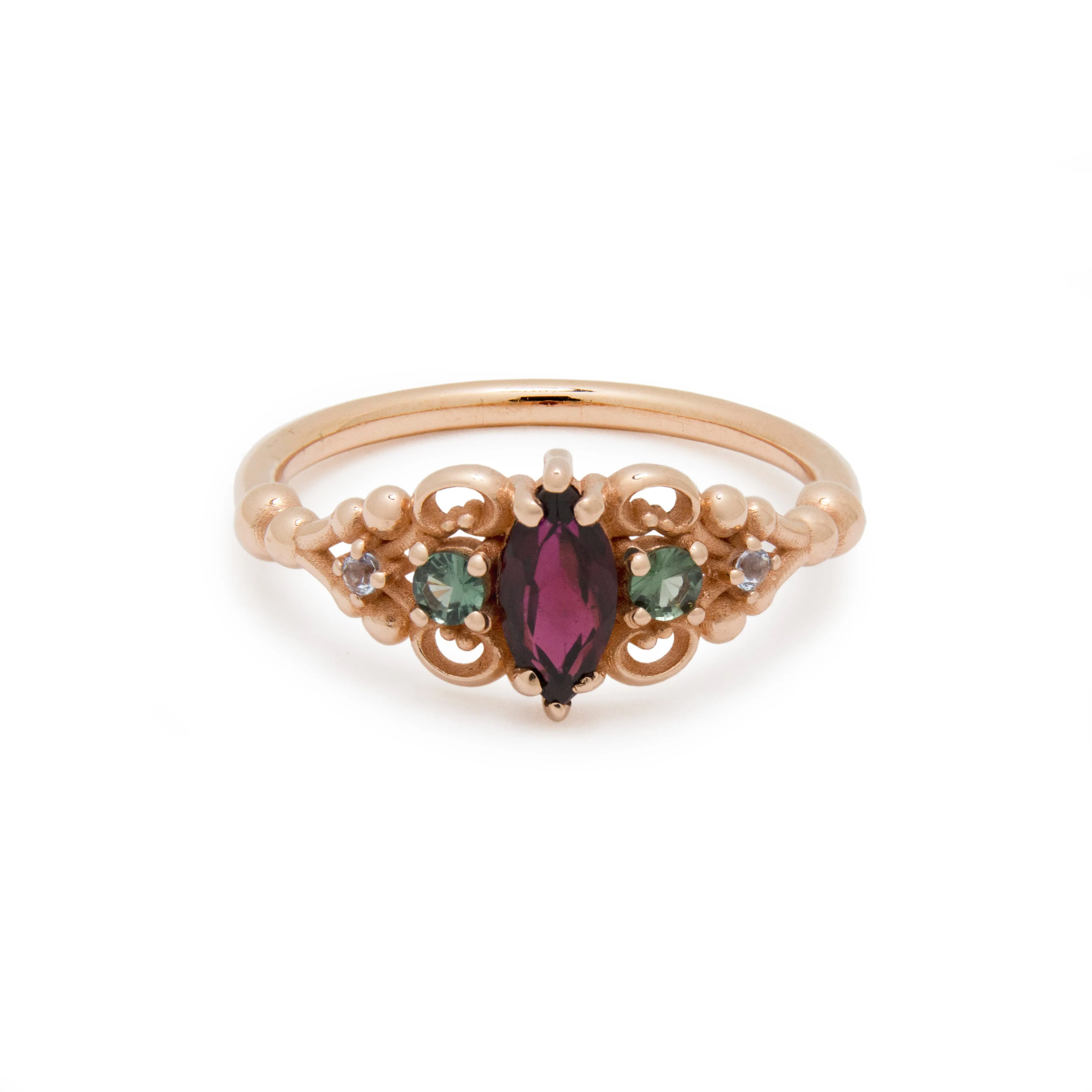RG1912-1 Vintage Inspired Garnet, Spinel, And Topaz Cocktail Ring In Gold, Vintage Ring