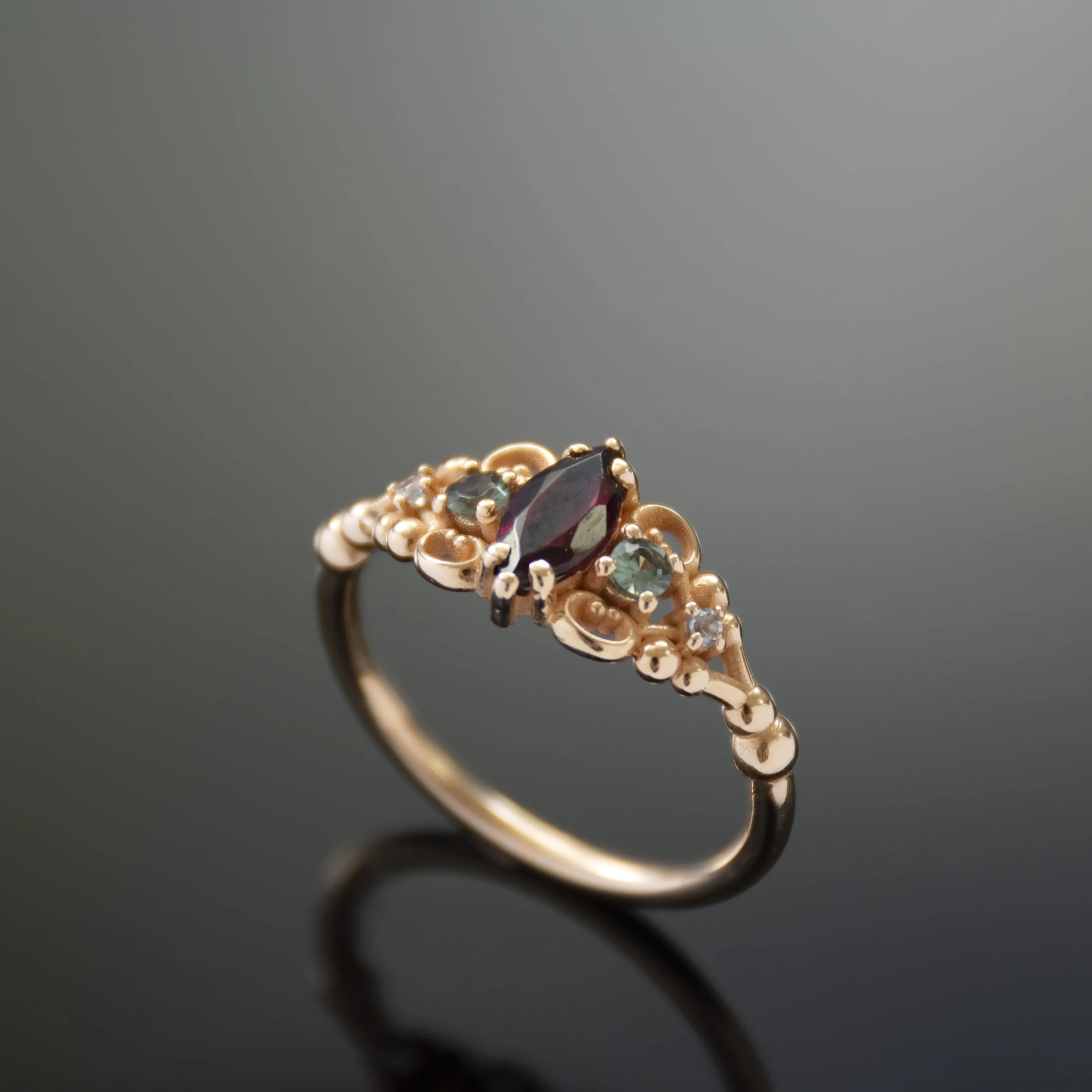 RG1912-1 Vintage Inspired Garnet, Spinel, And Topaz Cocktail Ring In Gold, Vintage Ring
