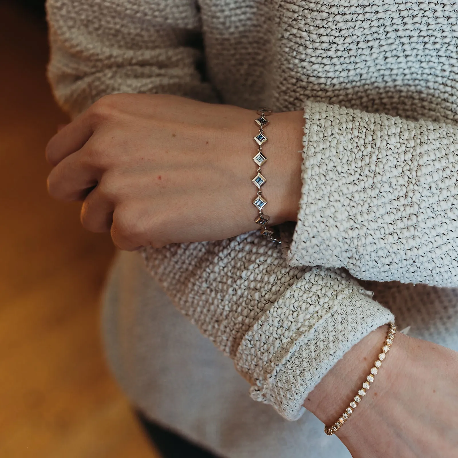 Sterling Silver Baguette Yogo Sapphire Bracelet
