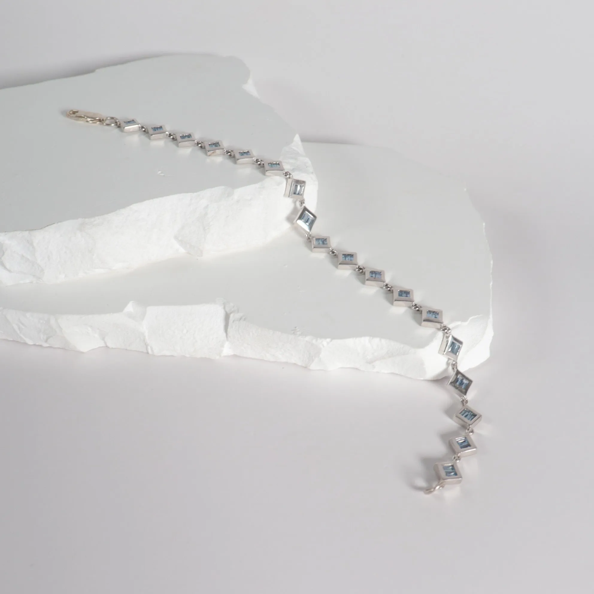 Sterling Silver Baguette Yogo Sapphire Bracelet