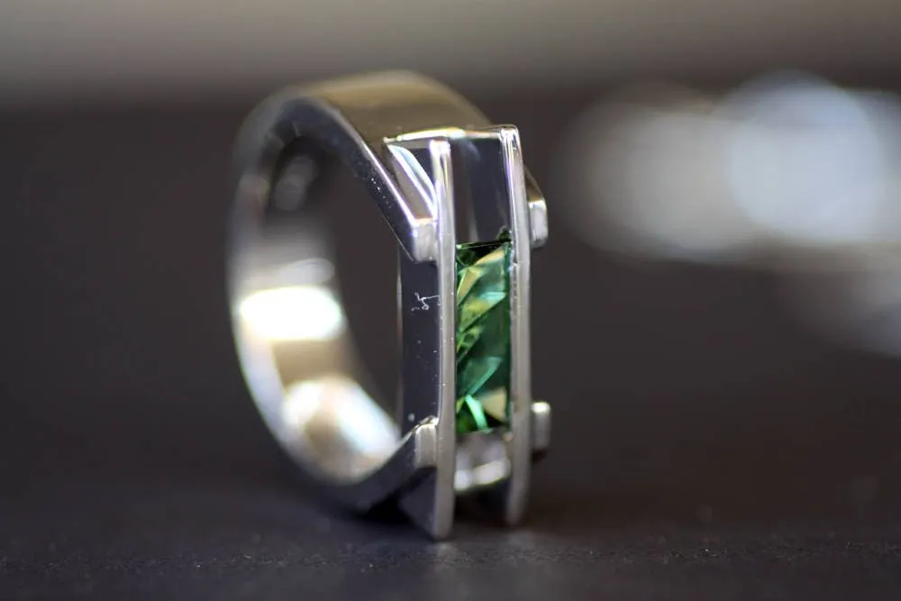 Tourmaline Statement ring with a Handcrafted gemstone, October birthstone