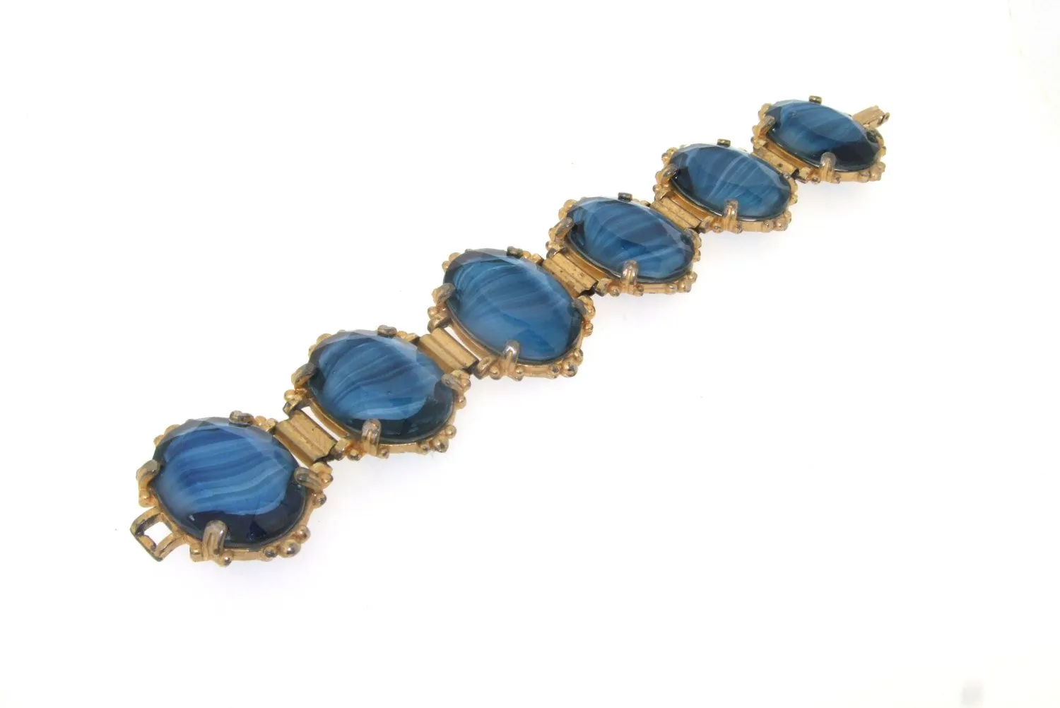 Vintage Blue Bracelet Chunky Agate Effect Glass