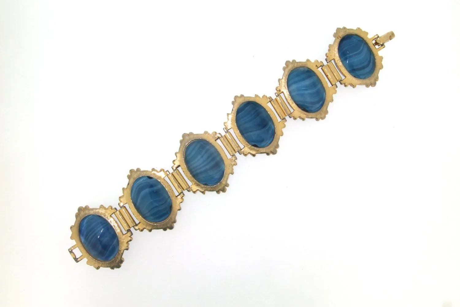 Vintage Blue Bracelet Chunky Agate Effect Glass