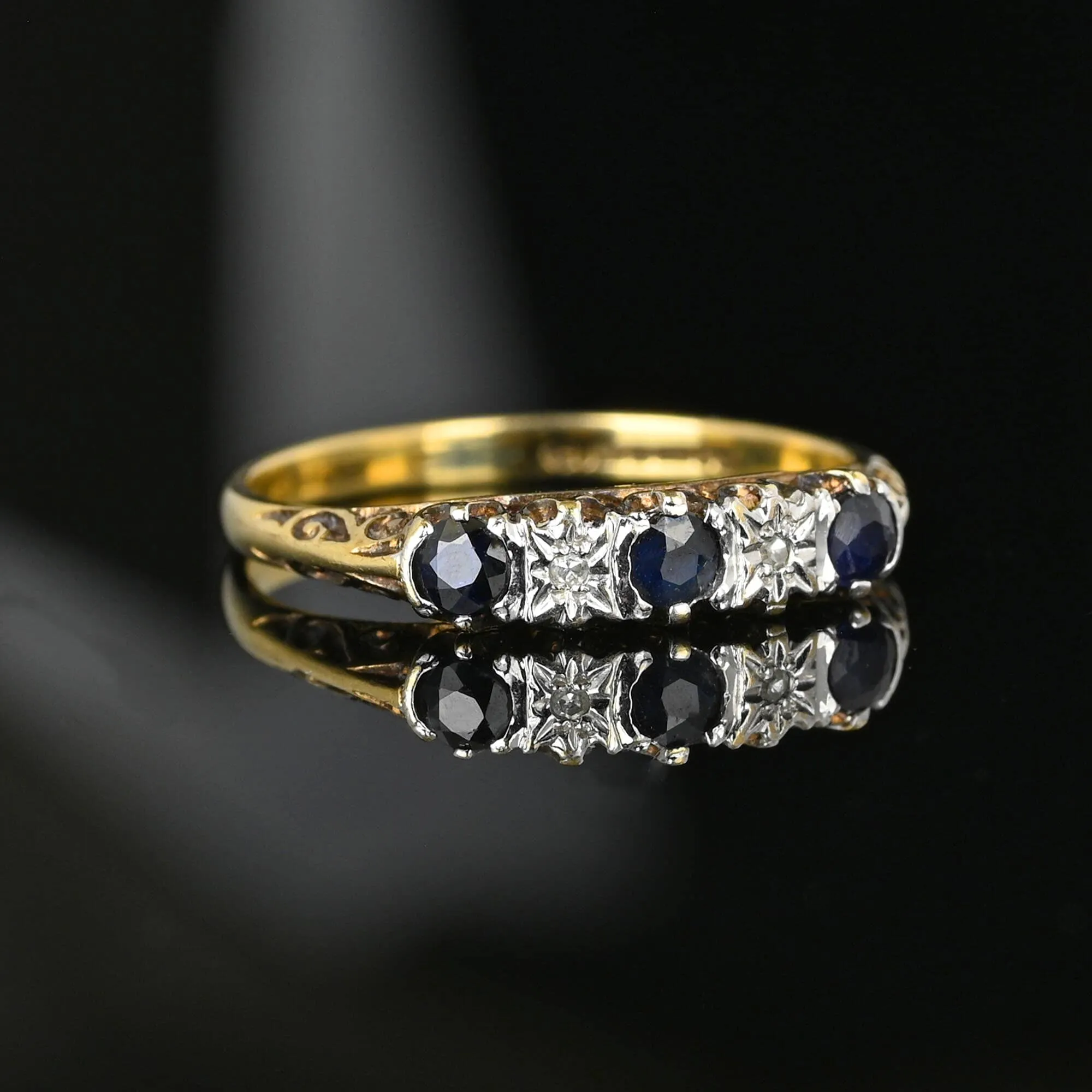 Vintage Gold Star Set Diamond Sapphire Ring Band