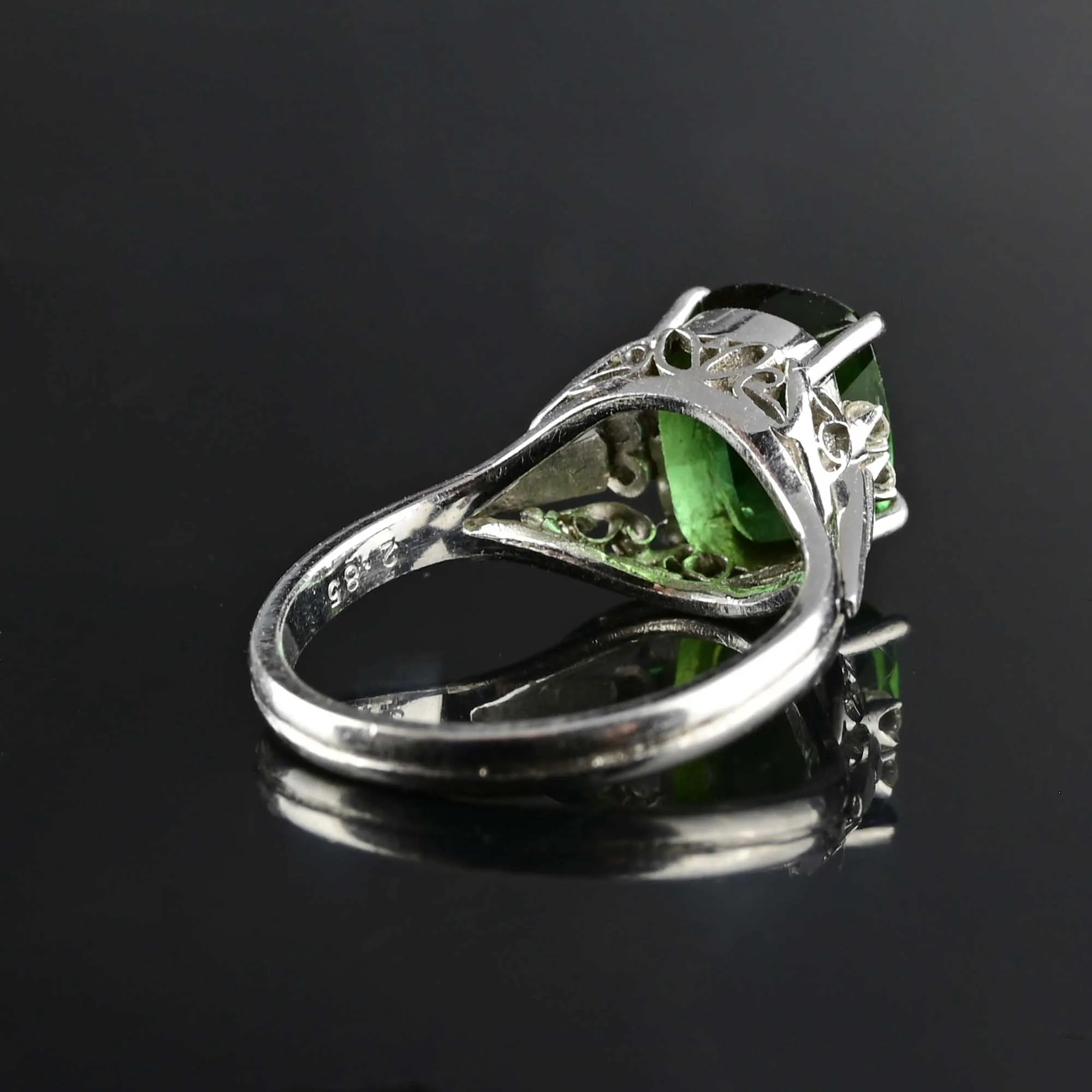 Vintage Platinum Diamond Green Tourmaline Ring