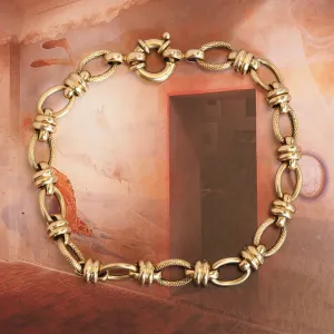 Vintage Portuguese 19k Gold Textured Oval Ornate Link Bracelet